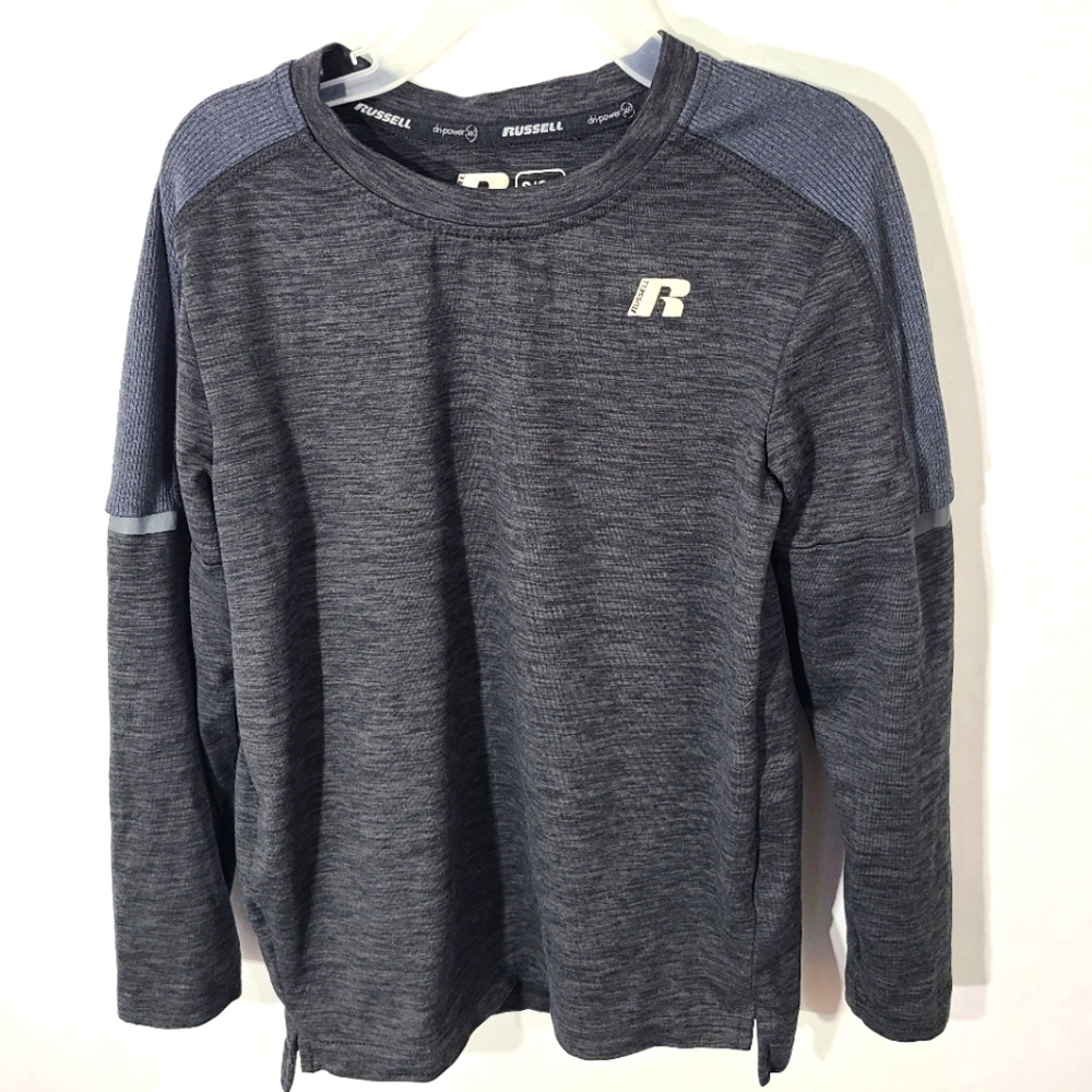 Russell Kids Childs Boys Shirt Size 6-7 Gray Long Sleeve Shirt Athletic Top